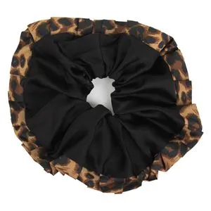 Elastic de păr din satin cu imprimeu leopard, Negru, Mărime mare