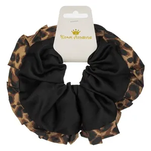 Elastic Par Textil Satinat Negru cu Margine cu Model Leopard pentru Femei – poza 3