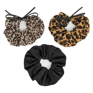 Elastice Par Textile Satinate cu Model Leopard Negru & Fundită pentru Femei