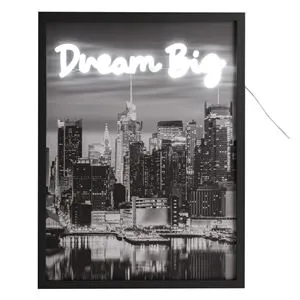 Tablou decorativ cu LED Neon, Model New York, 30x40cm, Lemn