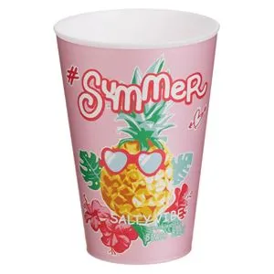Pahar din Plastic Roz cu Model Ananas, 400 ml