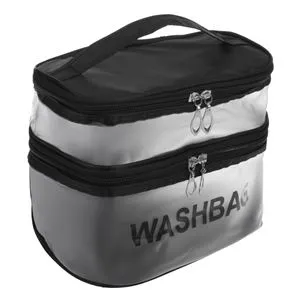 Portfard Dublu cu Maner, Negru Transparent Mat, 21x13x16cm