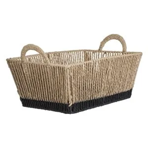 Cos de Depozitare din Sfoara Bej cu Baza Neagra & Manere 35,5x24x20cm – poza 2