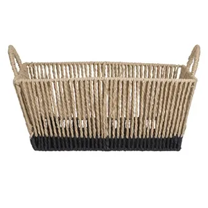Cos de Depozitare din Sfoara Bej cu Baza Neagra & Manere 35,5x24x20cm – poza 4