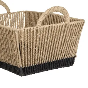 Cos de Depozitare din Sfoara Bej cu Baza Neagra & Manere 35,5x24x20cm – poza 5