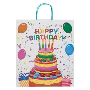 Punga Cadou Kraft Alba cu Design Torta și Balonuri pentru Petregori