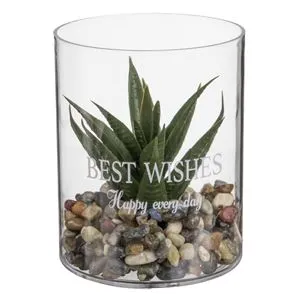 Vază Decorativă Transparentă din Plastic cu Plantă Verde