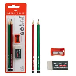 Set 4 Creioane HB cu Radiera si Ascutitoare, Verde si Rosu
