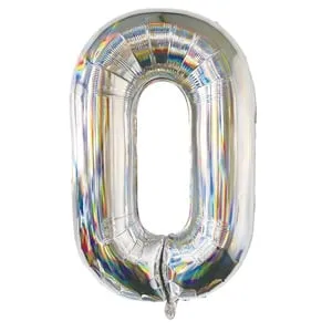 Balon petrecere folie argintie holografică număr 0 - 81cm