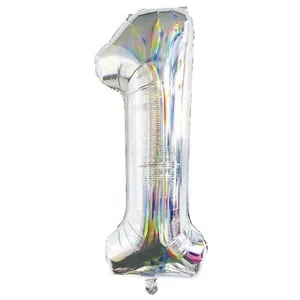 Balon petrecere holografic argintiu număr 1 82cm
