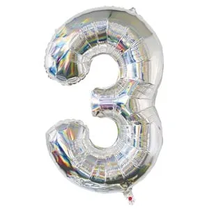 Balon petrecere folie argintie holografică număr 3 pentru evenimente