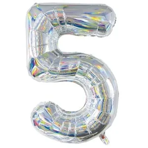 Balon petrecere folie argintie holografică număr 5 81cm