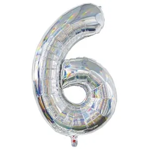 Balon folie argintie holografică număr 6 pentru petreceri