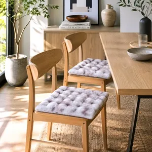 Pernă decorativă pentru scaun din blană artificială, 40x40 cm, ecru/gri – poza 3