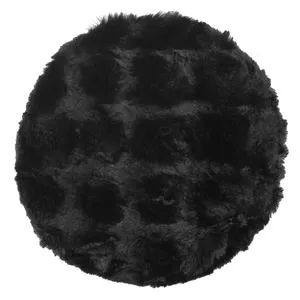 Pernă decorativă rotundă pentru scaun, blană artificială, neagră, Ø38 cm