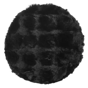 Perna Scaun Decorativa de Iarna Rotunda Neagra din Blana Artificiala cu Model Ø38cm – poza 2