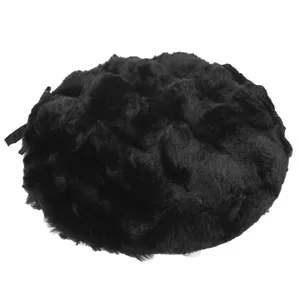 Perna Scaun Decorativa de Iarna Rotunda Neagra din Blana Artificiala cu Model Ø38cm – poza 4