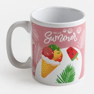 Cană ceramică albă cu model înghețată și text „Hello Summer”, 125 ml – poza 3