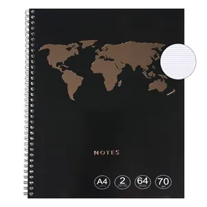 Caiet A4 Dictando cu Spirala, 2 Subiecte, 64 File, Coperta Neagra cu Harta Lumii – poza 2