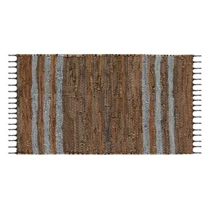 Covoras din Piele Artificiala cu Franjuri, 90x45cm, Gri si Camel