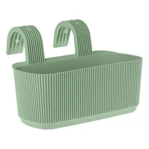 Jardiniera Plastică Verde Menta cu Dungi Reliefate pentru Balustradă