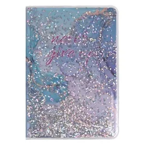 Carnet A5 cu model marmura si husa cu apa si confetti holografic