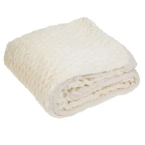 Patura de Iarna cu Doua Fete, Alb Ecru, 160x130cm, Model Popcorn si Sherpa – poza 3