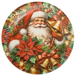 Farfurii de carton vintage pentru Crăciun, model tradițional, diametru 18cm