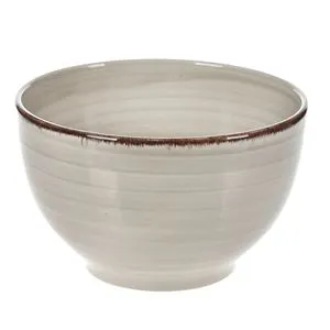 Bol ceramic bej cu dungi orizontale și margine maro, 850 ml