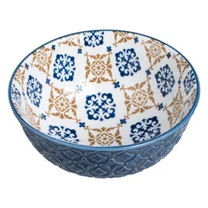 Bol de Portelan Albastru cu Modele Reliefate - Design Decorativ – poza 3