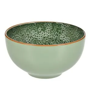 Bol New Bone Verde Menta cu Model Floral și Margine Maro