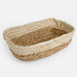 Coș de depozitare rotund din fibre naturale, bej, 27x16,5x8 cm