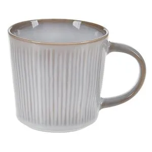 Cana ceramica cu model dungi, 480 ml, gri-bej