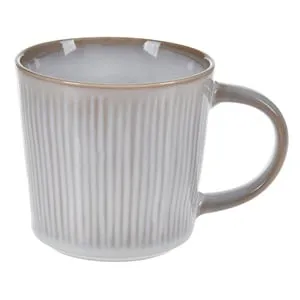 Cană ceramică gri-bej cu model dungi și margine maro, 480 ml – poza 2
