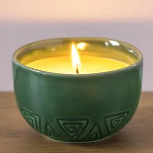 Ghiveci Ceramic Verde cu Lumanare Citronela Relief