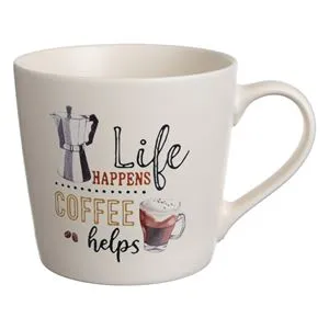 Cana Ceramică Triunghiulară Ecru Mat cu Mesaj Cafea 400ml