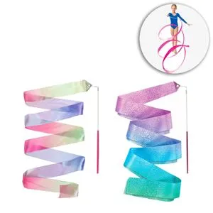 Set Panglici Gimnastică Ritmică, 2 buc, 2m x 4.5cm, Rainbow & Metalic Mov