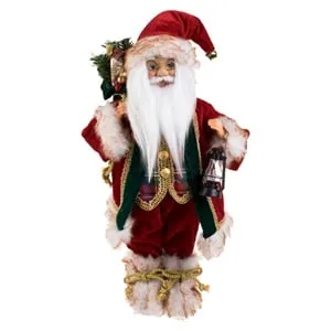 Figurina Decorativa Mos Craciun cu Sac & Felinar 45cm