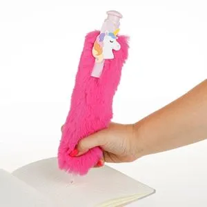 Pix gigant cu corp pufos si figurina unicorn, 28 cm, fucsia