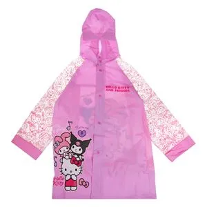 Pelerina de ploaie pentru copii, roz, cu maneca transparenta si gluga, model Hello Kitty & Friends, One Size