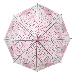 Umbrelă de ploaie transparentă cu model iepurași și fluier pentru copii, 66 cm
