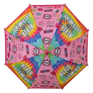 Umbrela de ploaie baston, automata, roz tie dye, cu fluier, pentru copii, 67 cm