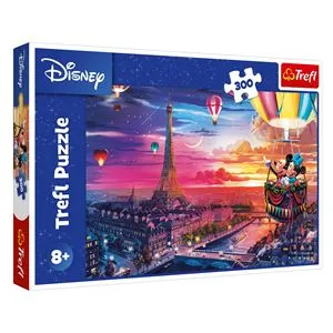 Puzzle cu Mickey Mouse si Minnie Mouse in Balon de Aer deasupra Parisului, 300 de Piese, Multicolor