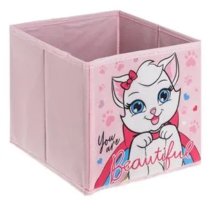 Cutie de depozitare textilă roz cu model pisică și curcubeu, 20x20x20 cm