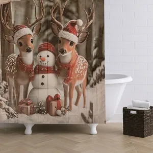 Perdea de Craciun Om de Zapada și Reni Decorativ 180x180cm