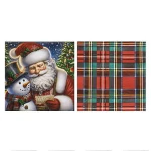 Set de Servetele de Craciun 2 Straturi – Design Gnome și Carouri Rosii