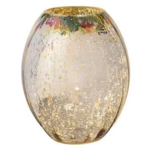 Vază decorativă ovală din sticlă holografică cu detalii aurii