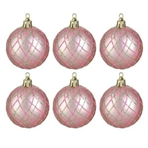 Set Globuri de Craciun Roz Mat cu Glitter Sampaniu