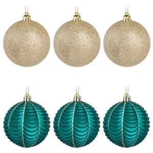 Set Globuri de Craciun Petrol și Sampanii cu Glitter - Decorațiuni Magice
