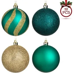 Set Globuri de Craciun Petrol Mate și Sampanii cu Glitter